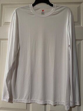 Hanes Cool Dri Long Sleeve Shirt White XL 100% Polyester